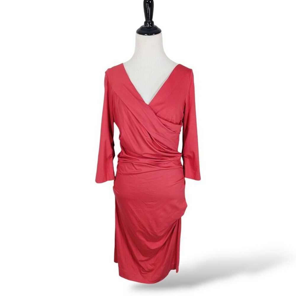 Diane Von Furstenberg Dress M Bentley Three Quarters Red Ruched 3/4 Sleeve